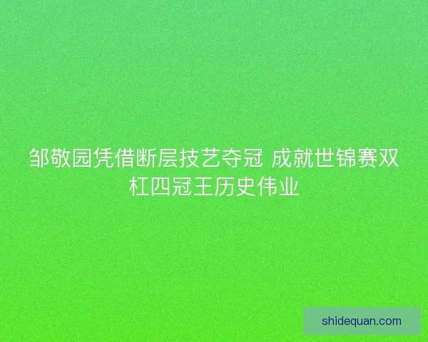 邹敬园凭借断层技艺夺冠 成就世锦赛双杠四冠王历史伟业